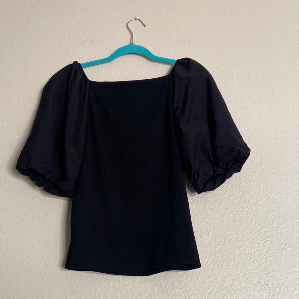Ann Taylor Black Puff Sleeve Top, Size Medium - Picture 2 of 7